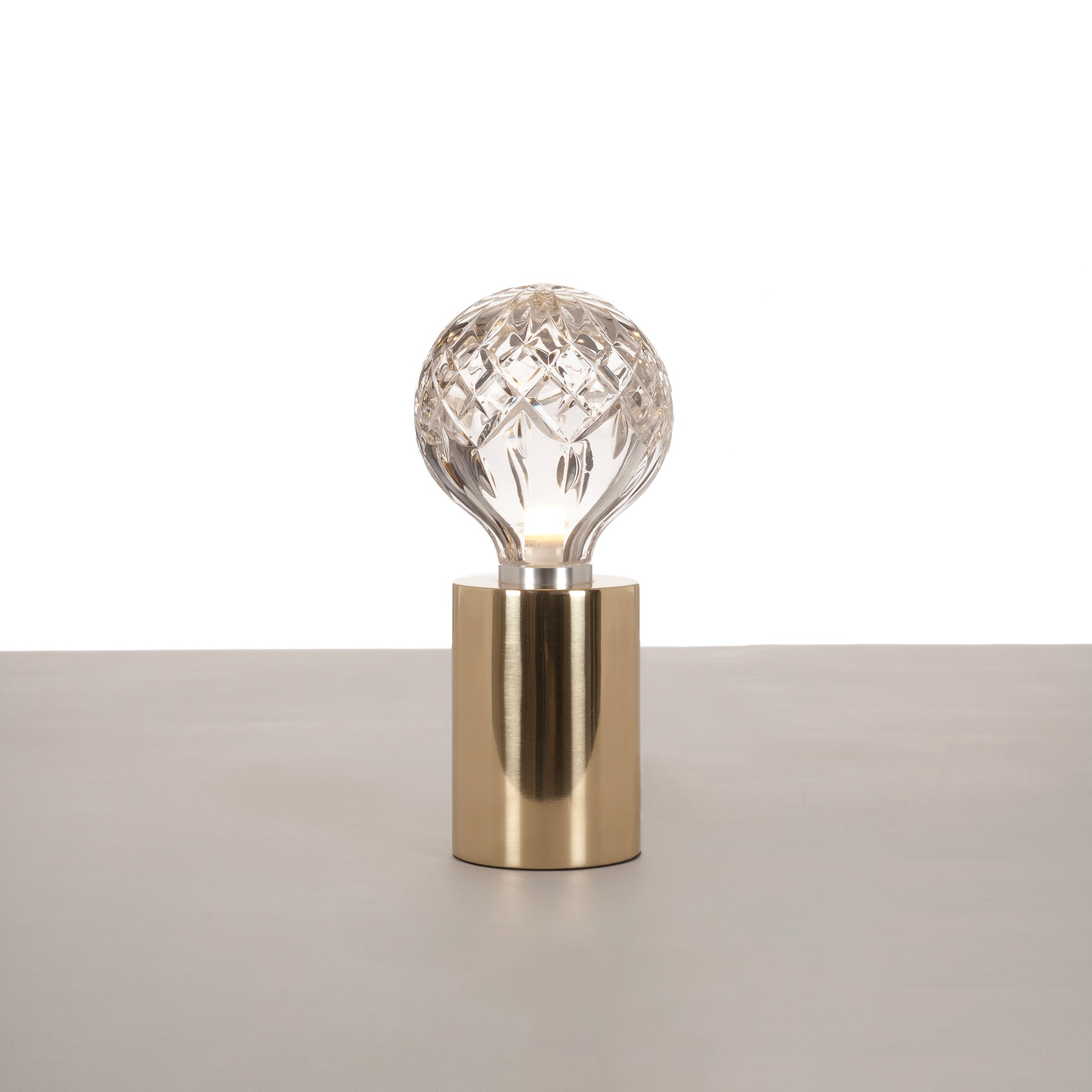 Clear Crystal Glass Sphere Table Lamp with Brass Base and G9 LED Bulb for Bedroom