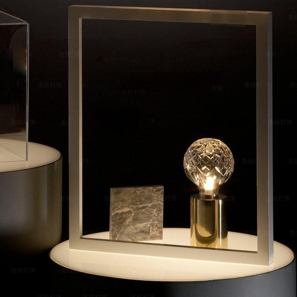Clear Crystal Glass Sphere Table Lamp with Brass Base and G9 LED Bulb for Bedroom