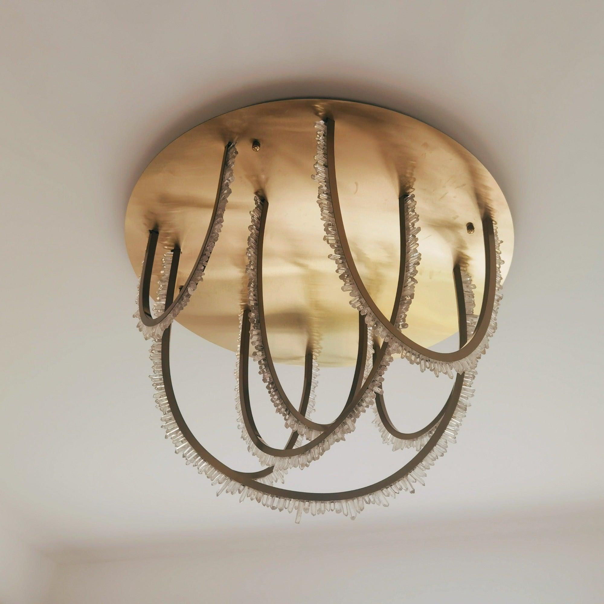 Modern Geometric Crystal Corde Flush Mount Ceiling Light Stainless Steel LED Fixture Gold Finish