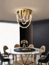 Modern Geometric Crystal Corde Flush Mount Ceiling Light Stainless Steel LED Fixture Gold Finish