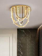Modern Geometric Crystal Corde Flush Mount Ceiling Light Stainless Steel LED Fixture Gold Finish