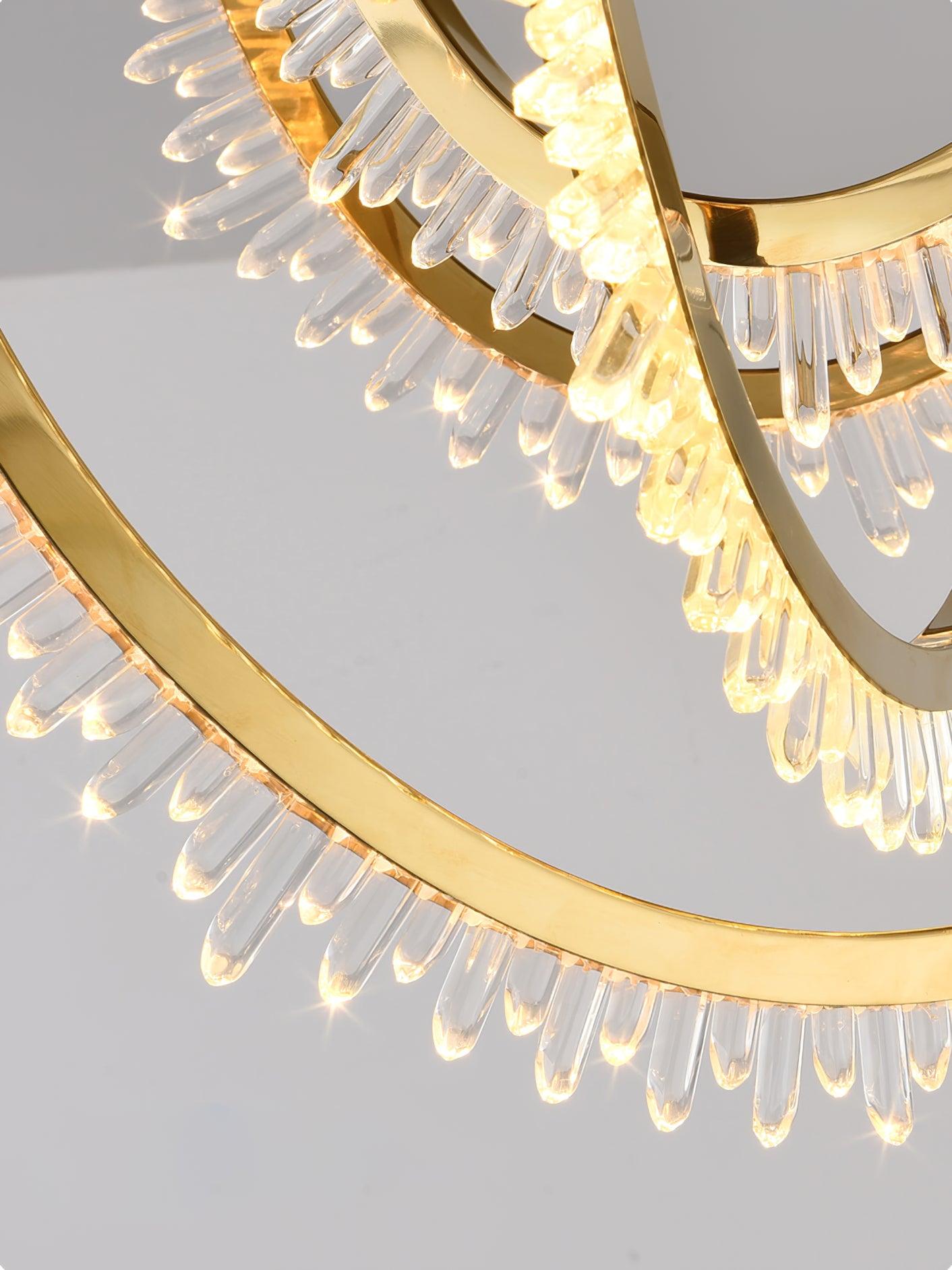 Modern Geometric Crystal Corde Flush Mount Ceiling Light Stainless Steel LED Fixture Gold Finish