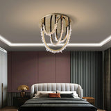 Modern Geometric Crystal Corde Flush Mount Ceiling Light Stainless Steel LED Fixture Gold Finish