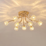Elegant Luxury Crystal Flower Flush Mount Ceiling Light in Gold Finish