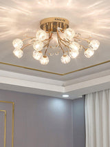 Elegant Luxury Crystal Flower Flush Mount Ceiling Light in Gold Finish