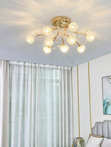 Elegant Luxury Crystal Flower Flush Mount Ceiling Light in Gold Finish