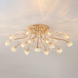 Elegant Luxury Crystal Flower Flush Mount Ceiling Light in Gold Finish