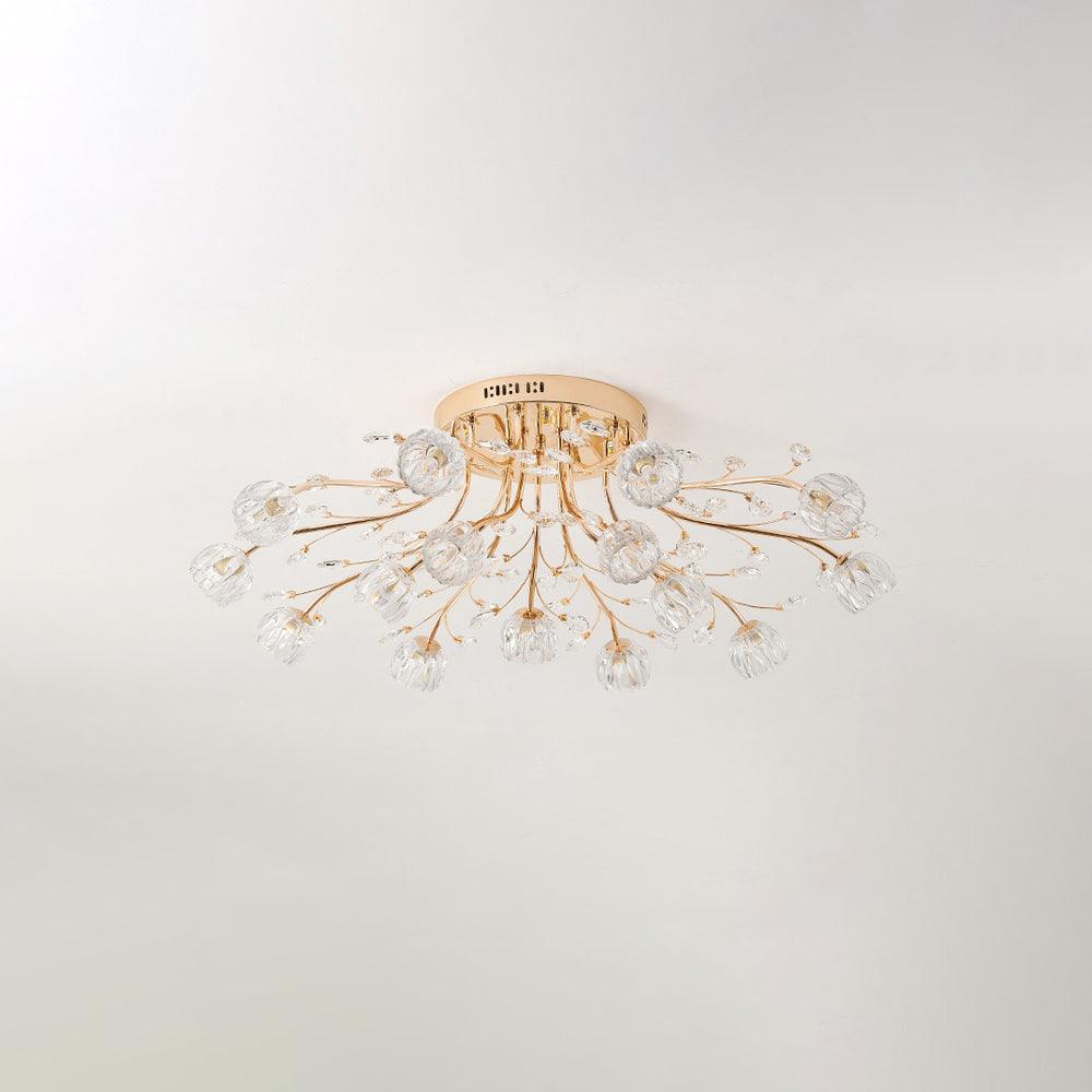 Elegant Luxury Crystal Flower Flush Mount Ceiling Light in Gold Finish