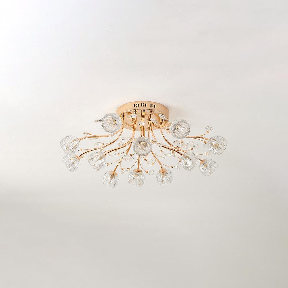 Elegant Luxury Crystal Flower Flush Mount Ceiling Light in Gold Finish