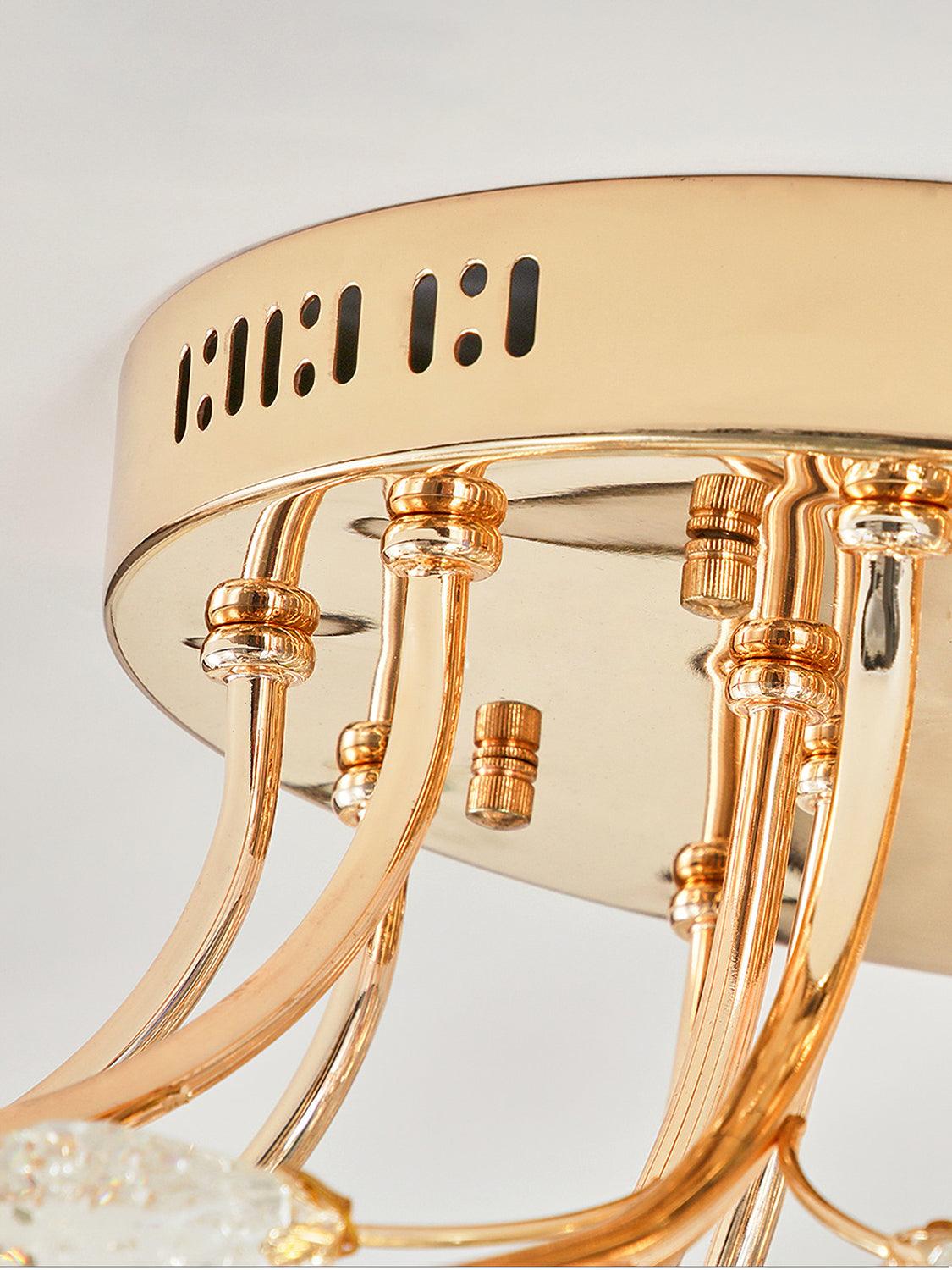 Elegant Luxury Crystal Flower Flush Mount Ceiling Light in Gold Finish