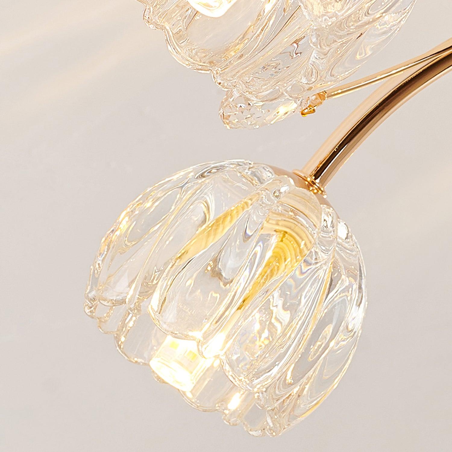 Elegant Luxury Crystal Flower Flush Mount Ceiling Light in Gold Finish