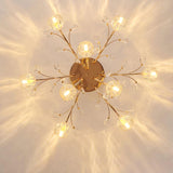Elegant Luxury Crystal Flower Flush Mount Ceiling Light in Gold Finish