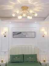 Elegant Luxury Crystal Flower Flush Mount Ceiling Light in Gold Finish