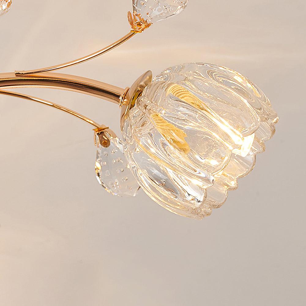 Elegant Luxury Crystal Flower Flush Mount Ceiling Light in Gold Finish