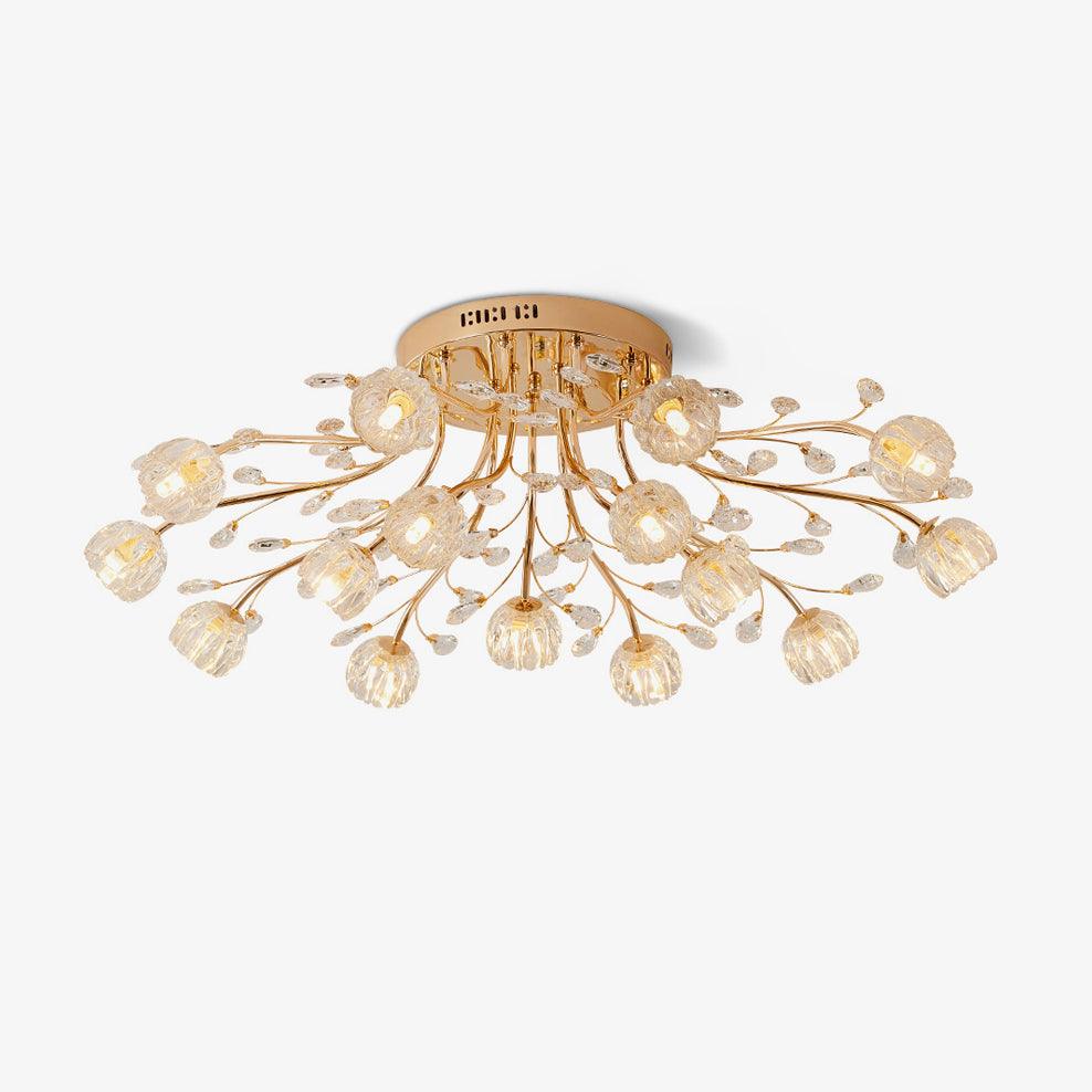 Elegant Luxury Crystal Flower Flush Mount Ceiling Light in Gold Finish