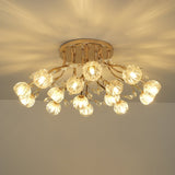 Elegant Luxury Crystal Flower Flush Mount Ceiling Light in Gold Finish