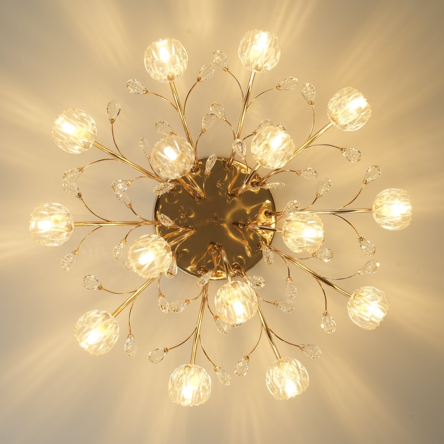 Elegant Luxury Crystal Flower Flush Mount Ceiling Light in Gold Finish
