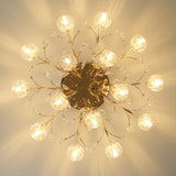 Elegant Luxury Crystal Flower Flush Mount Ceiling Light in Gold Finish