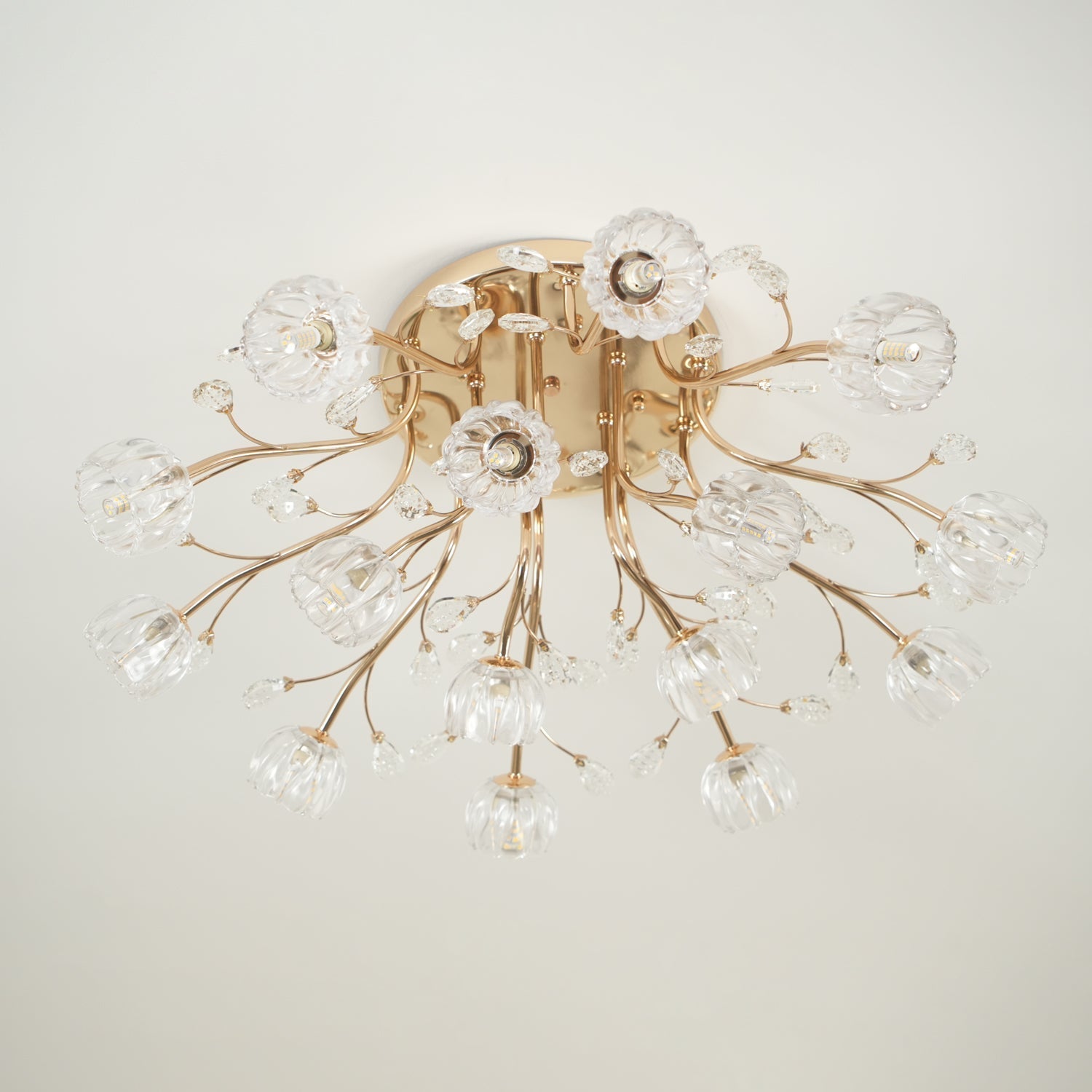 Elegant Luxury Crystal Flower Flush Mount Ceiling Light in Gold Finish