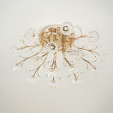 Elegant Luxury Crystal Flower Flush Mount Ceiling Light in Gold Finish
