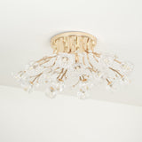 Elegant Luxury Crystal Flower Flush Mount Ceiling Light in Gold Finish