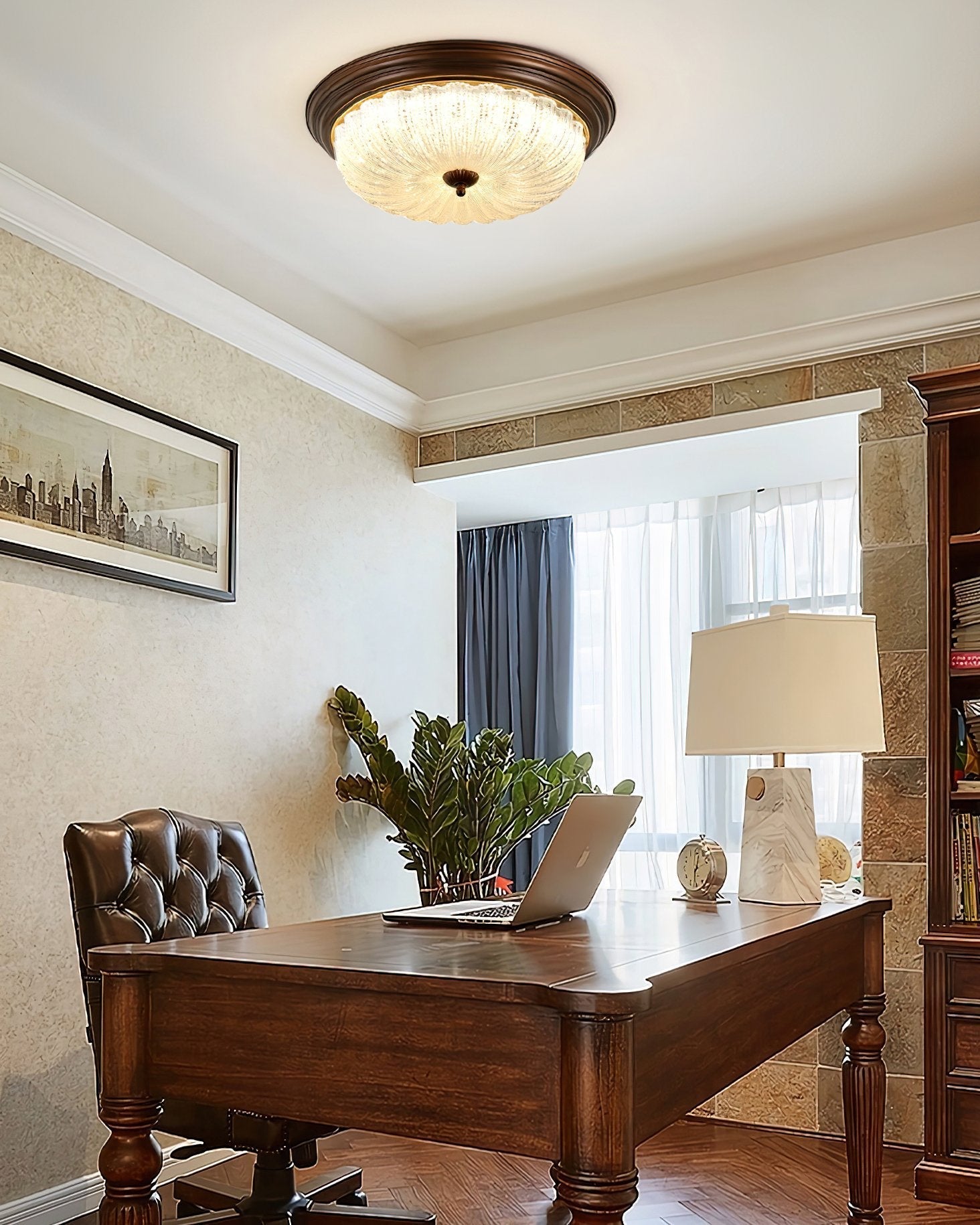 modern-walnut-wood-grain-crystal-glass-dome-led-ceiling-light-for-living-room