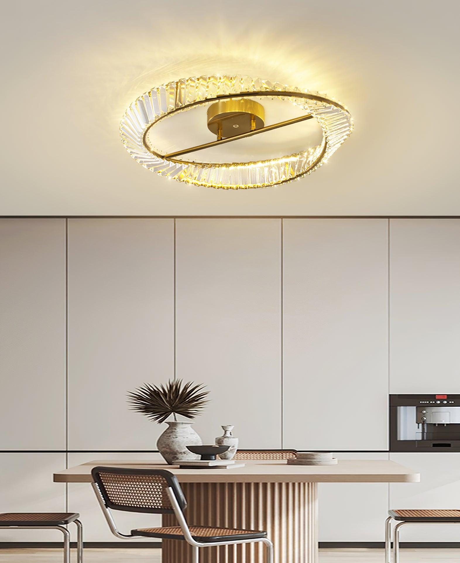 Modern Circular Crystal Rings LED Flush Mount Ceiling Light in Brass Finish