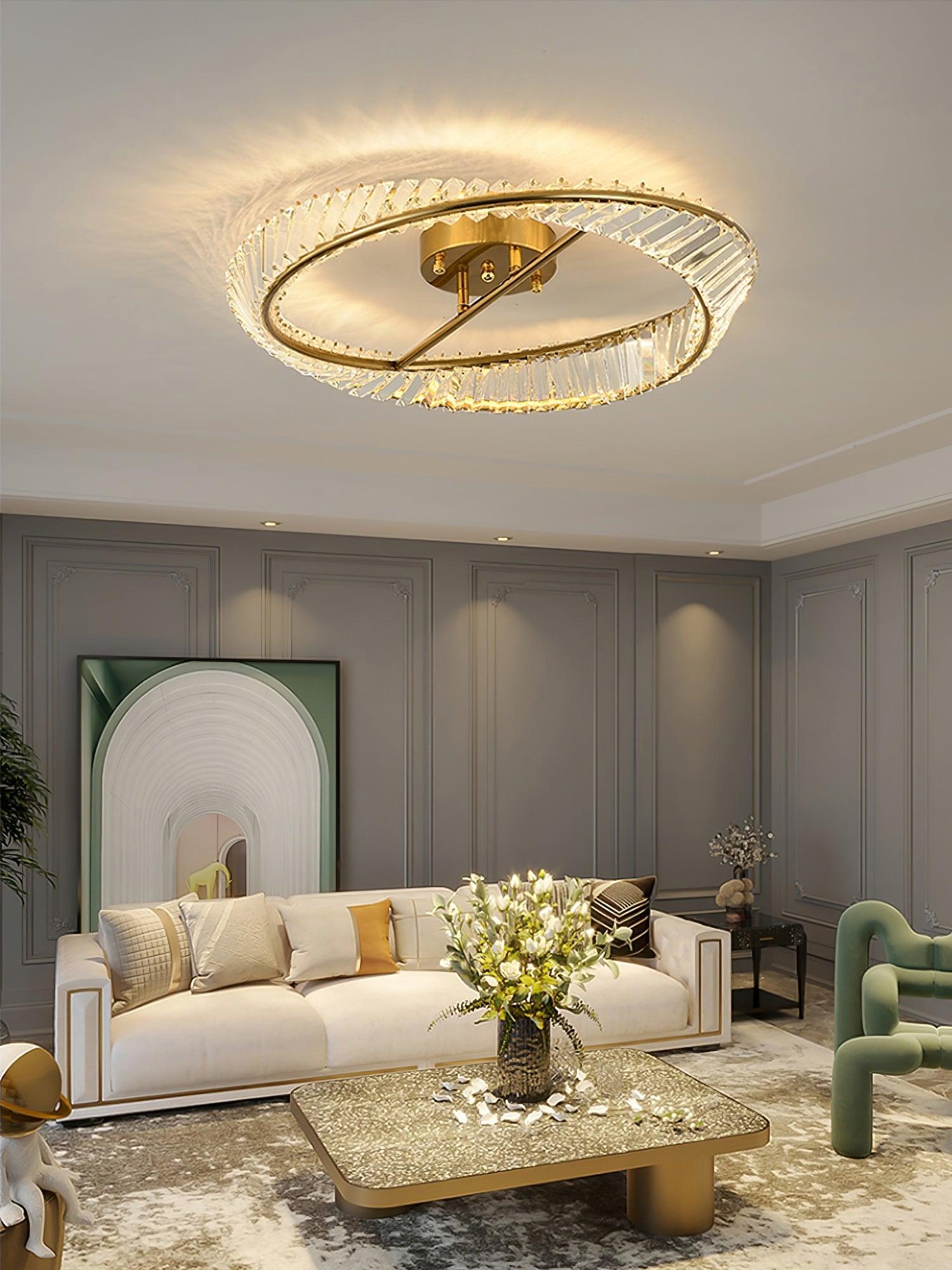 Modern Circular Crystal Rings LED Flush Mount Ceiling Light in Brass Finish