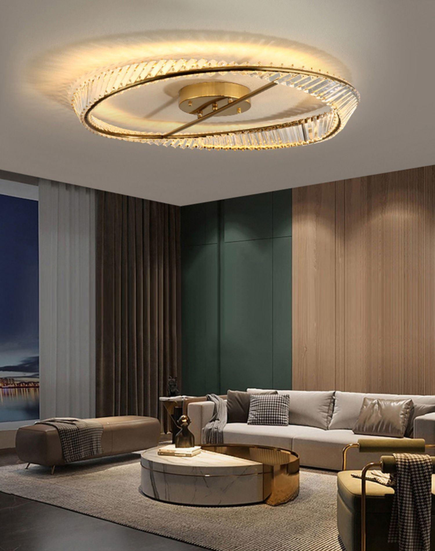 Modern Circular Crystal Rings LED Flush Mount Ceiling Light in Brass Finish