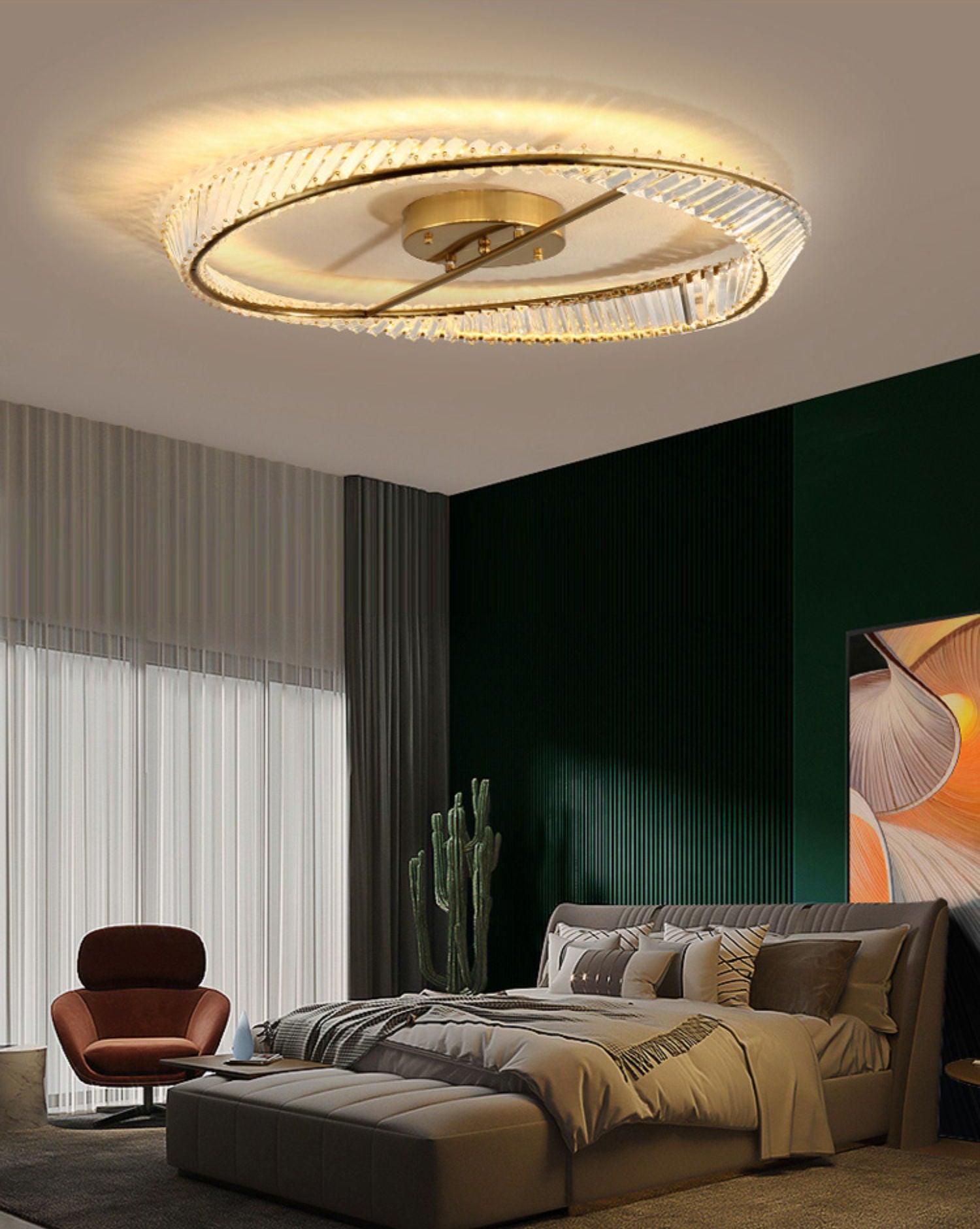 Modern Circular Crystal Rings LED Flush Mount Ceiling Light in Brass Finish