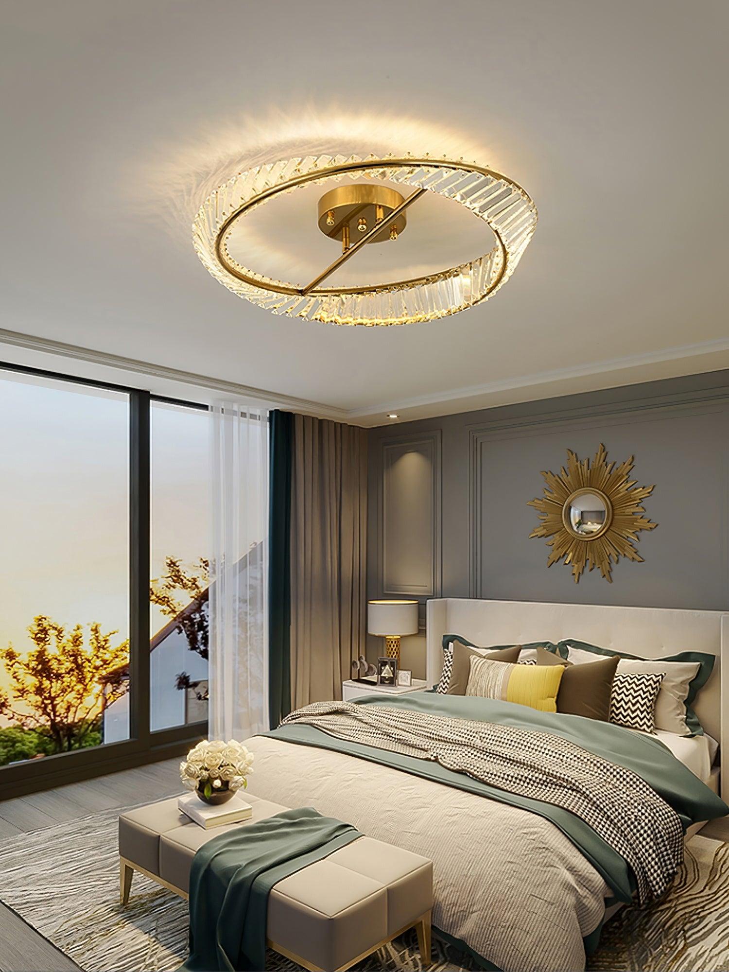 Modern Circular Crystal Rings LED Flush Mount Ceiling Light in Brass Finish