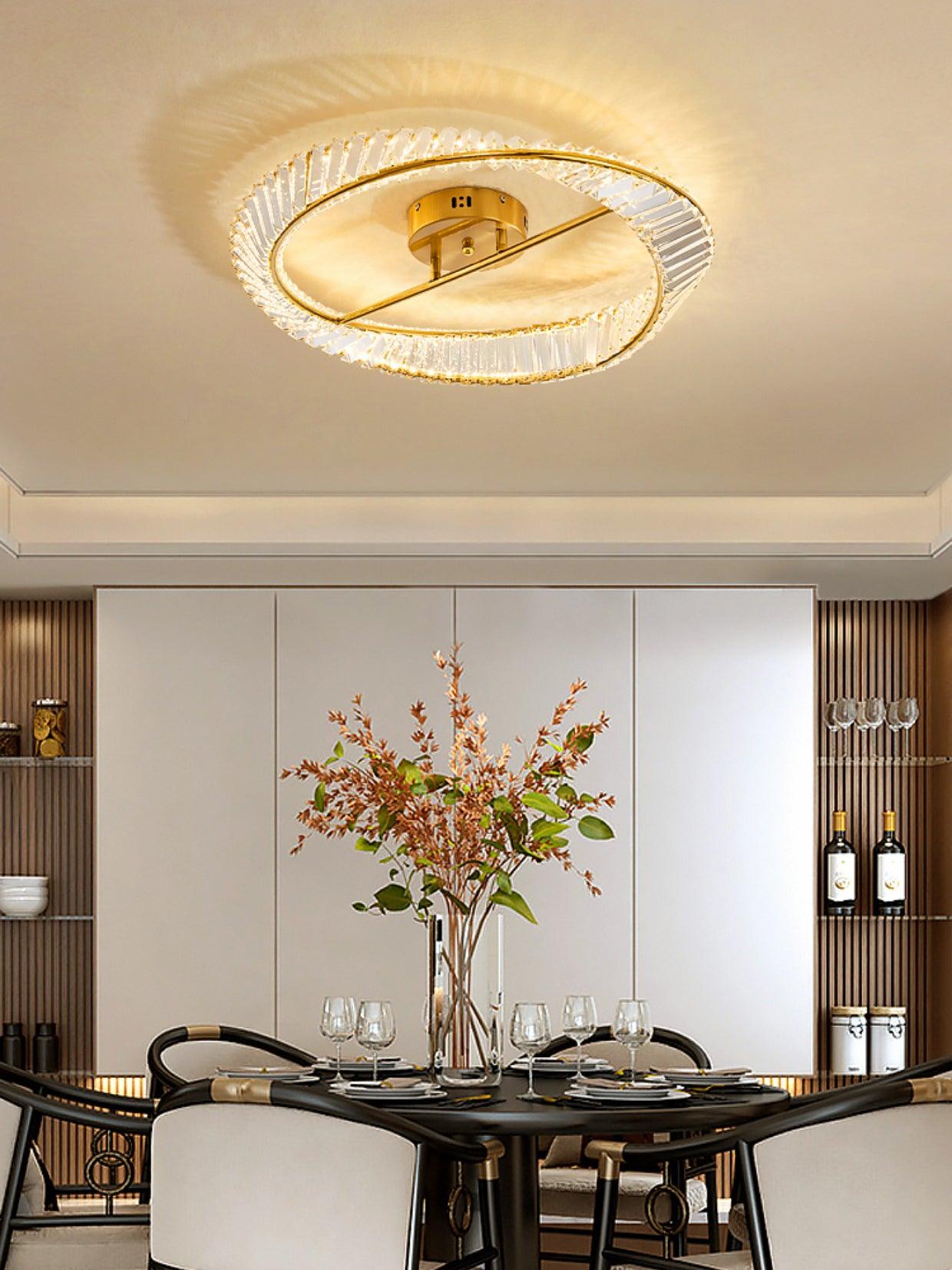 Modern Circular Crystal Rings LED Flush Mount Ceiling Light in Brass Finish