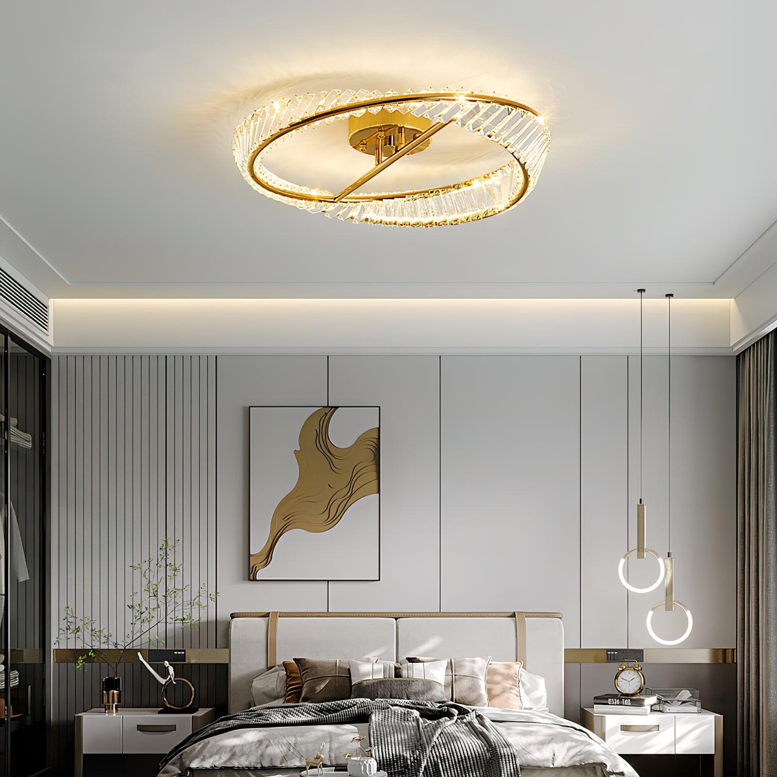 Modern Circular Crystal Rings LED Flush Mount Ceiling Light in Brass Finish