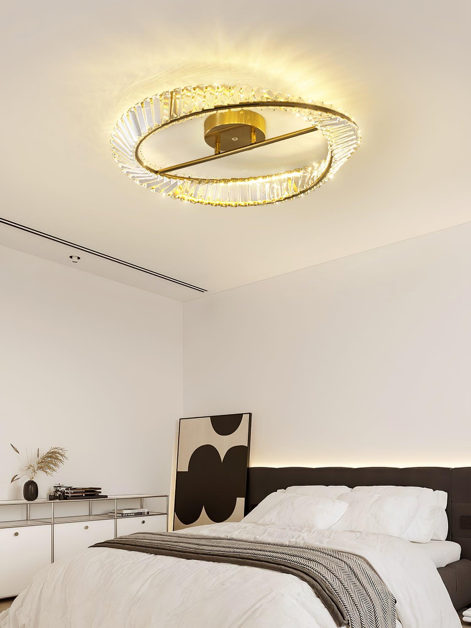 Modern Circular Crystal Rings LED Flush Mount Ceiling Light in Brass Finish