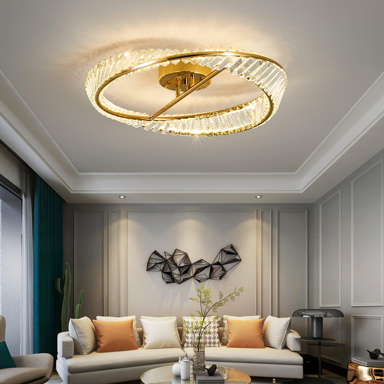 Modern Circular Crystal Rings LED Flush Mount Ceiling Light in Brass Finish
