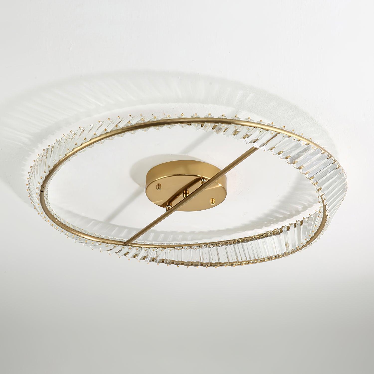 Modern Circular Crystal Rings LED Flush Mount Ceiling Light in Brass Finish