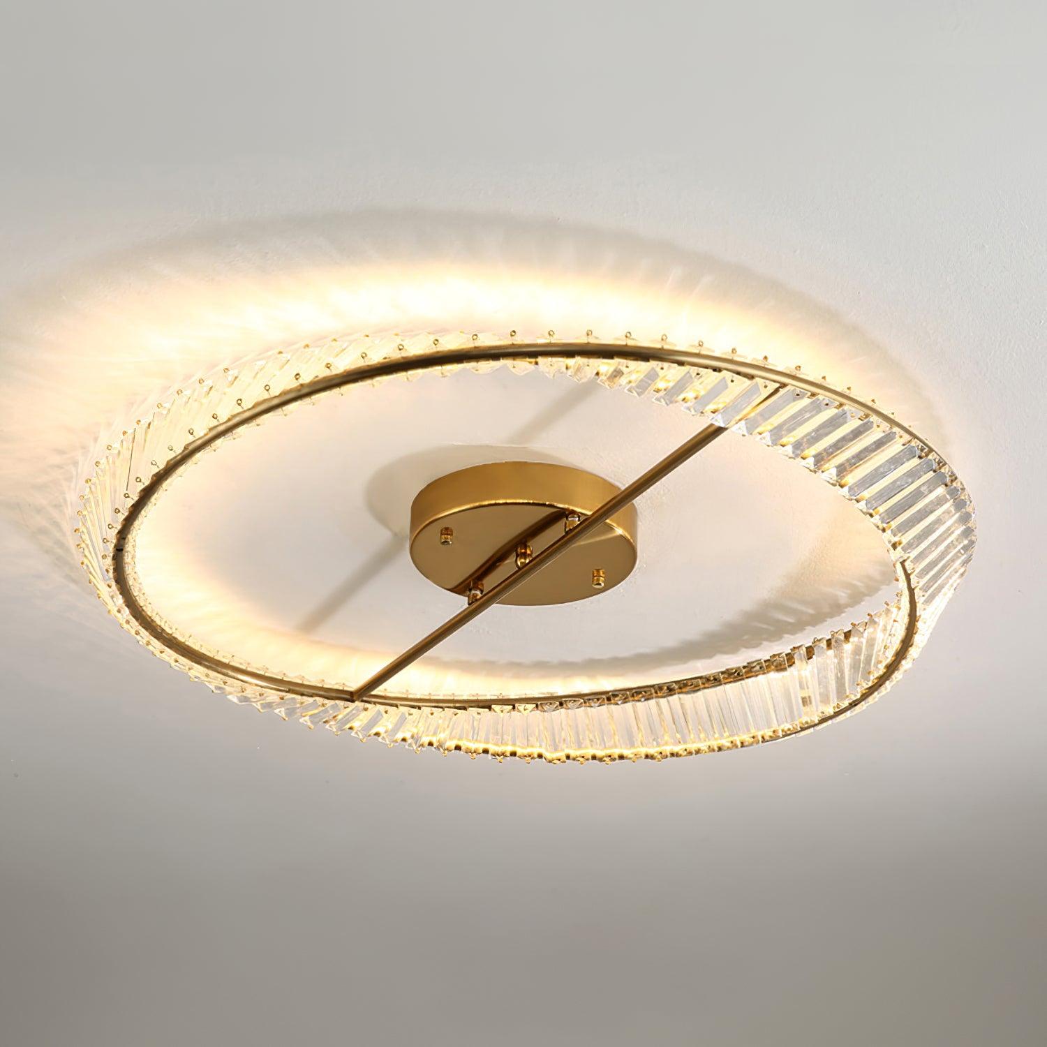 Modern Circular Crystal Rings LED Flush Mount Ceiling Light in Brass Finish