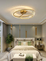 Modern Circular Crystal Rings LED Flush Mount Ceiling Light in Brass Finish
