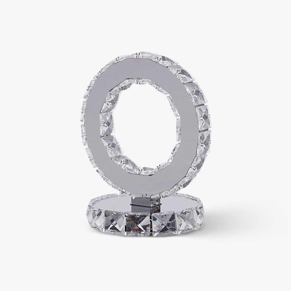 Modern LED Crystal Ring Table Lamp Chrome Finish for Bedroom Nightstand