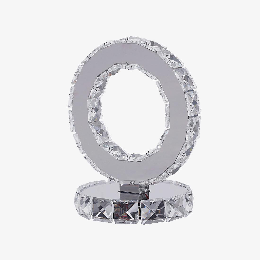 Modern LED Crystal Ring Table Lamp Chrome Finish for Bedroom Nightstand