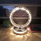 Modern LED Crystal Ring Table Lamp Chrome Finish for Bedroom Nightstand