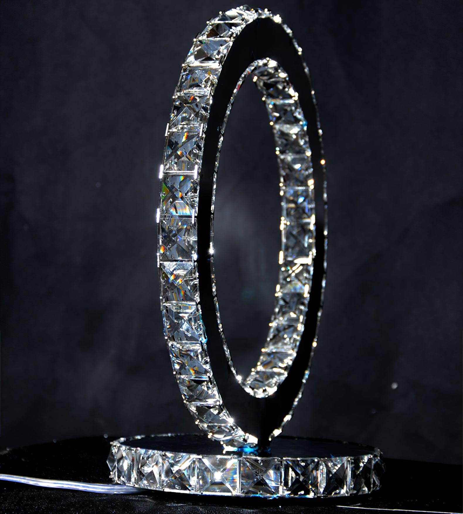 Modern LED Crystal Ring Table Lamp Chrome Finish for Bedroom Nightstand