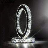 Modern LED Crystal Ring Table Lamp Chrome Finish for Bedroom Nightstand