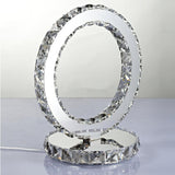 Modern LED Crystal Ring Table Lamp Chrome Finish for Bedroom Nightstand