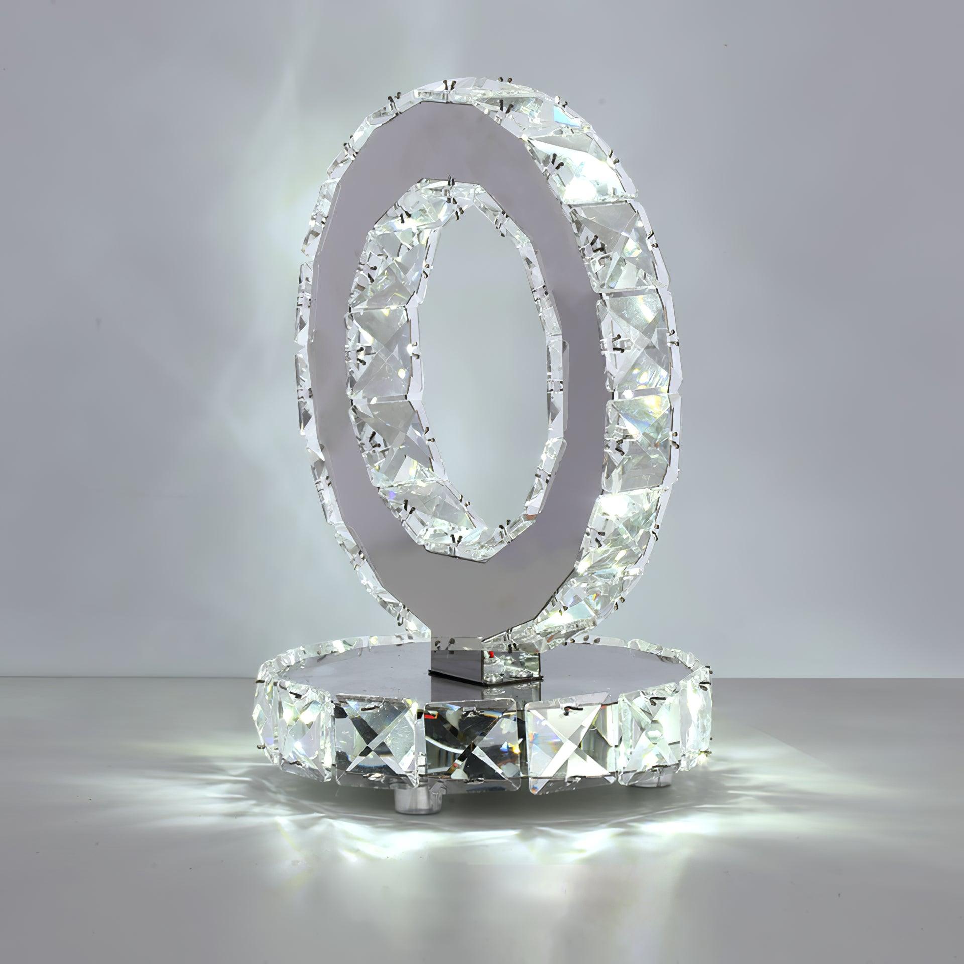 Modern LED Crystal Ring Table Lamp Chrome Finish for Bedroom Nightstand