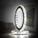 Modern LED Crystal Ring Table Lamp Chrome Finish for Bedroom Nightstand