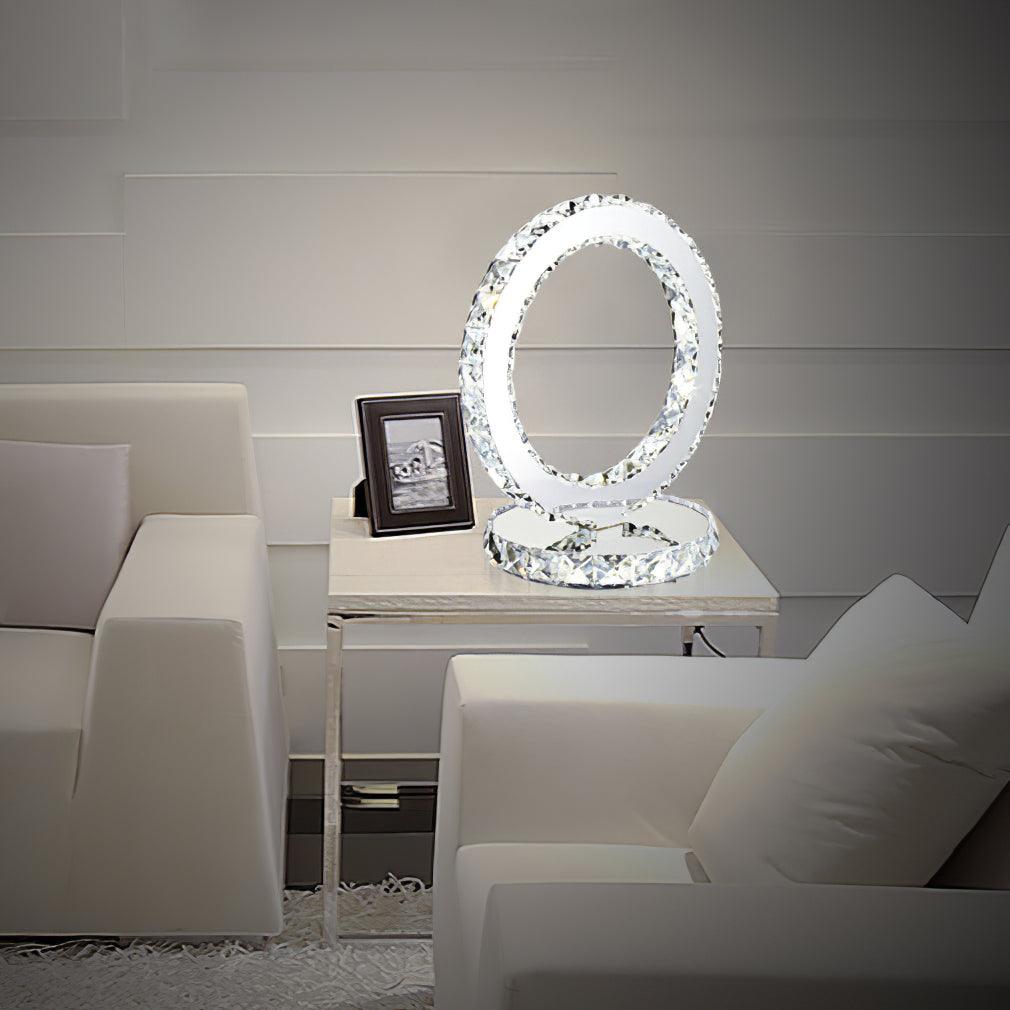 Modern LED Crystal Ring Table Lamp Chrome Finish for Bedroom Nightstand