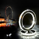 Modern LED Crystal Ring Table Lamp Chrome Finish for Bedroom Nightstand