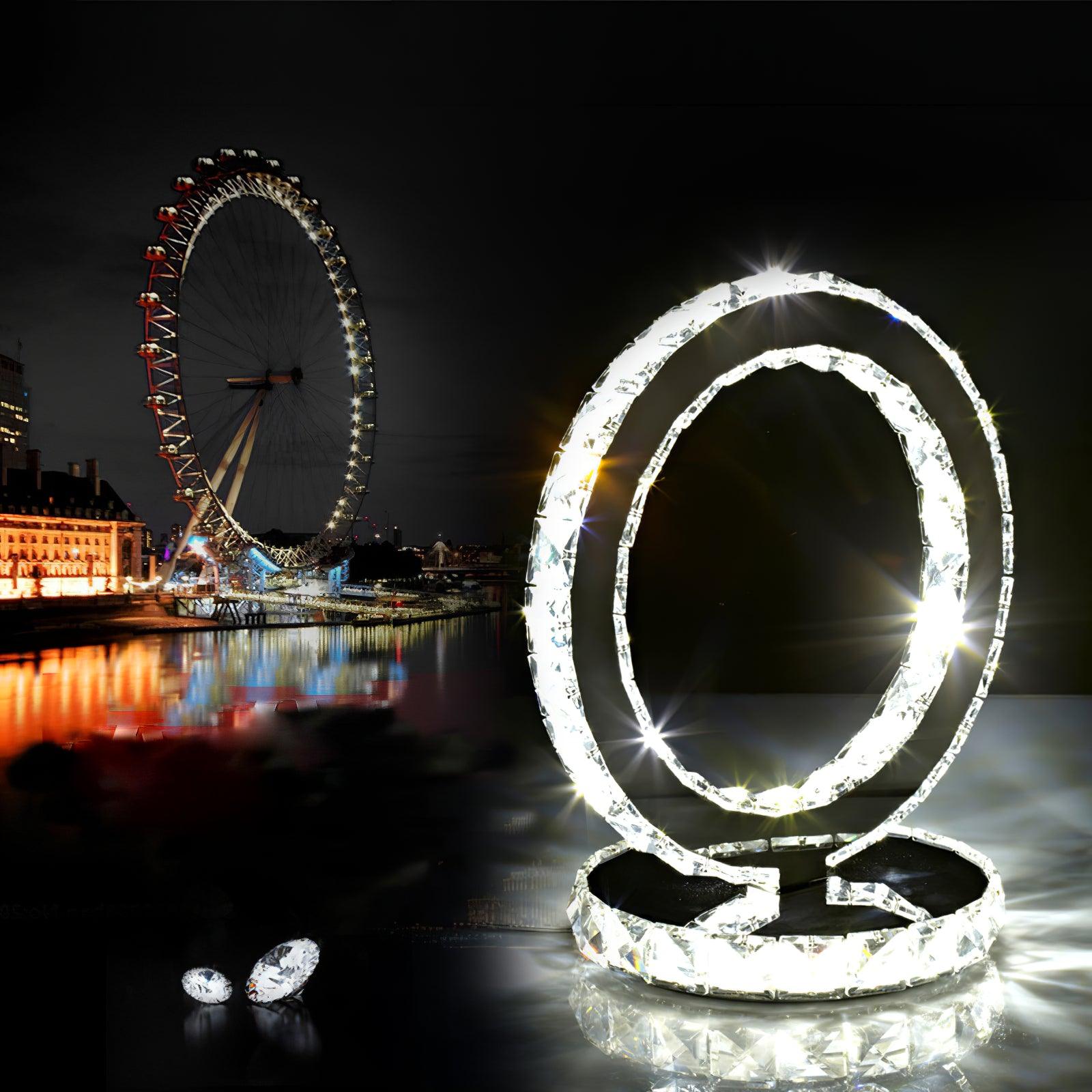 Modern LED Crystal Ring Table Lamp Chrome Finish for Bedroom Nightstand