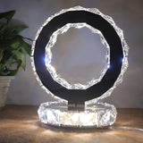 Modern LED Crystal Ring Table Lamp Chrome Finish for Bedroom Nightstand